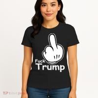 Fuck Trump Cartoon Middle Finger Resist Anti Trump Women's T-Shirt thumb 4