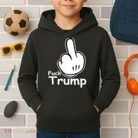 Fuck Trump Cartoon Middle Finger Resist Anti Trump Kids Hoodie thumb 2