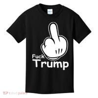 Fuck Trump Cartoon Middle Finger Resist Anti Trump Kids T-Shirt thumb 0