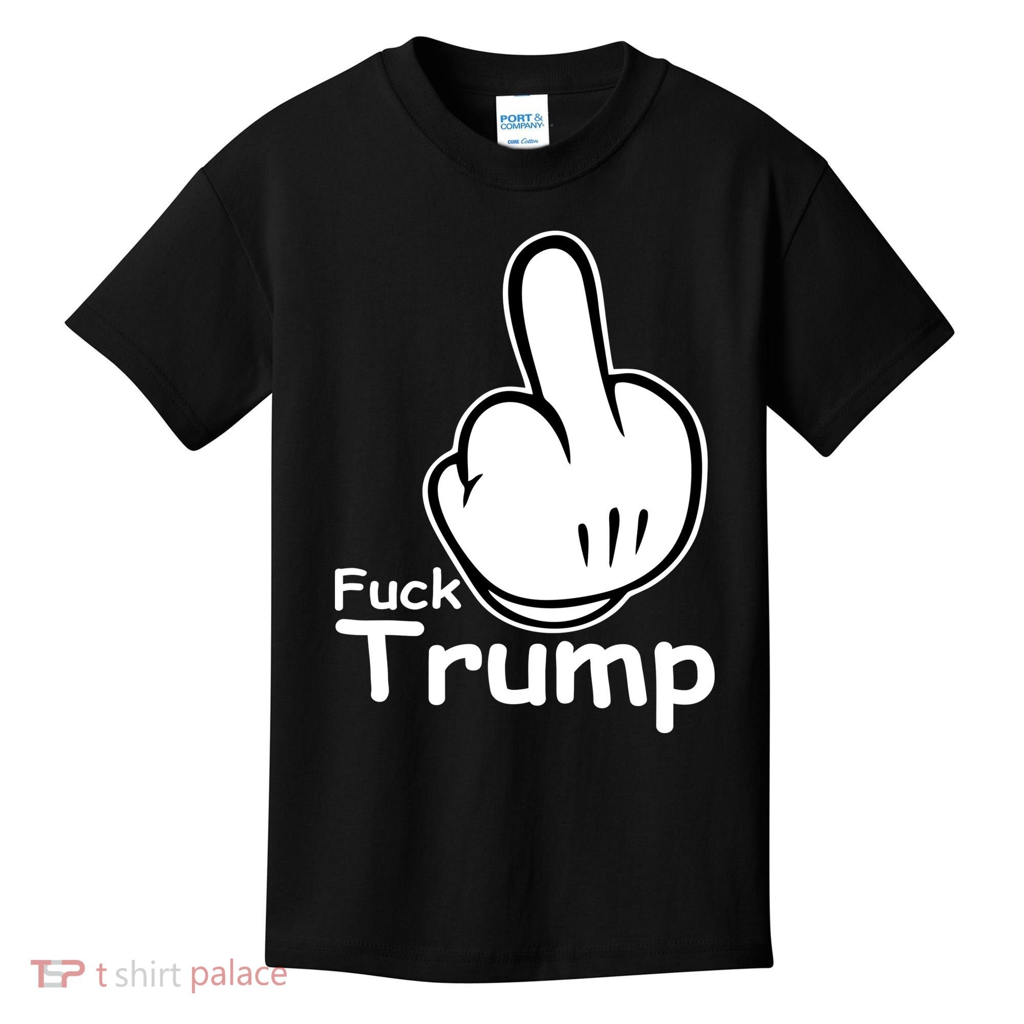 Fuck Trump Cartoon Middle Finger Resist Anti Trump Kids T-Shirt