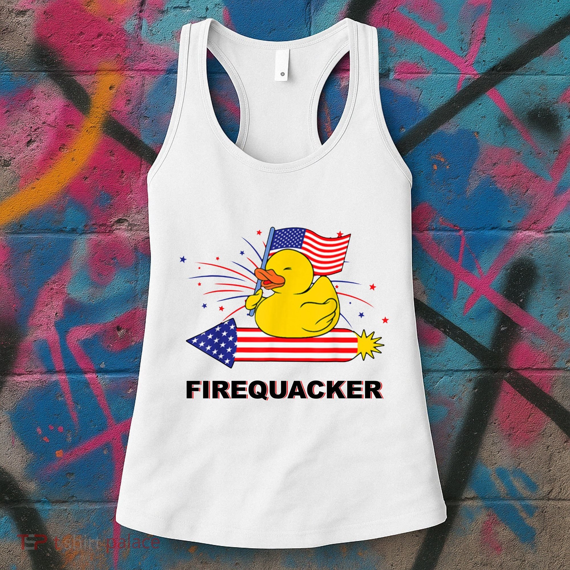 Firequacker Usa Duck Firework 4th Of July Women's Tank Top
