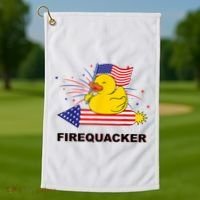 Firequacker Usa Duck Firework 4th Of July Golf Towel thumb 1