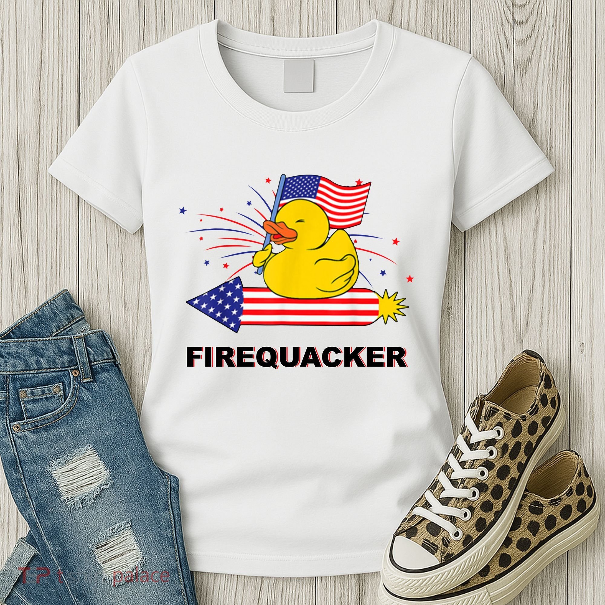 Firequacker Usa Duck Firework 4th Of July Women's T-Shirt