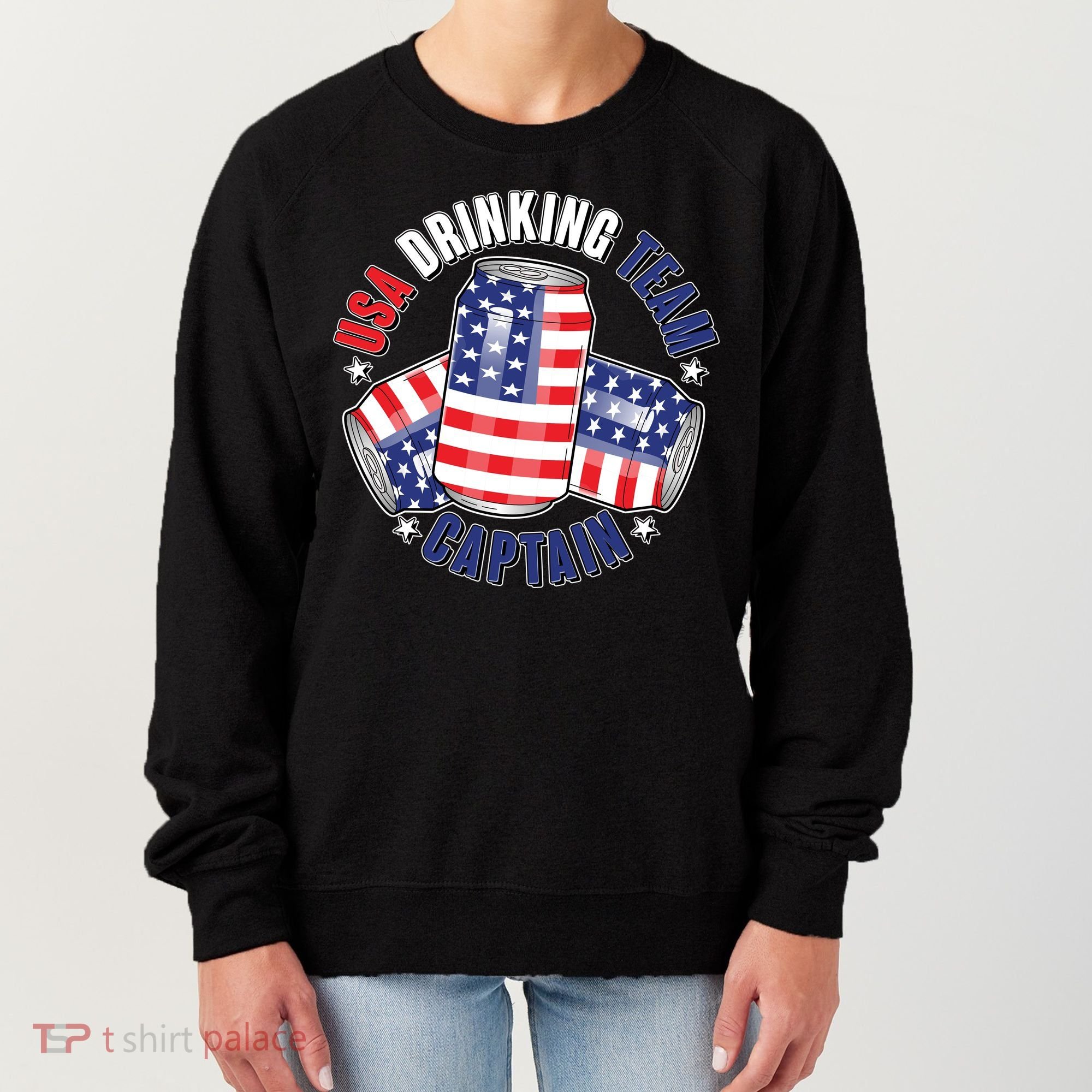 Funny USA Drinking Team Captain American Beer Cans Women's Sweatshirt