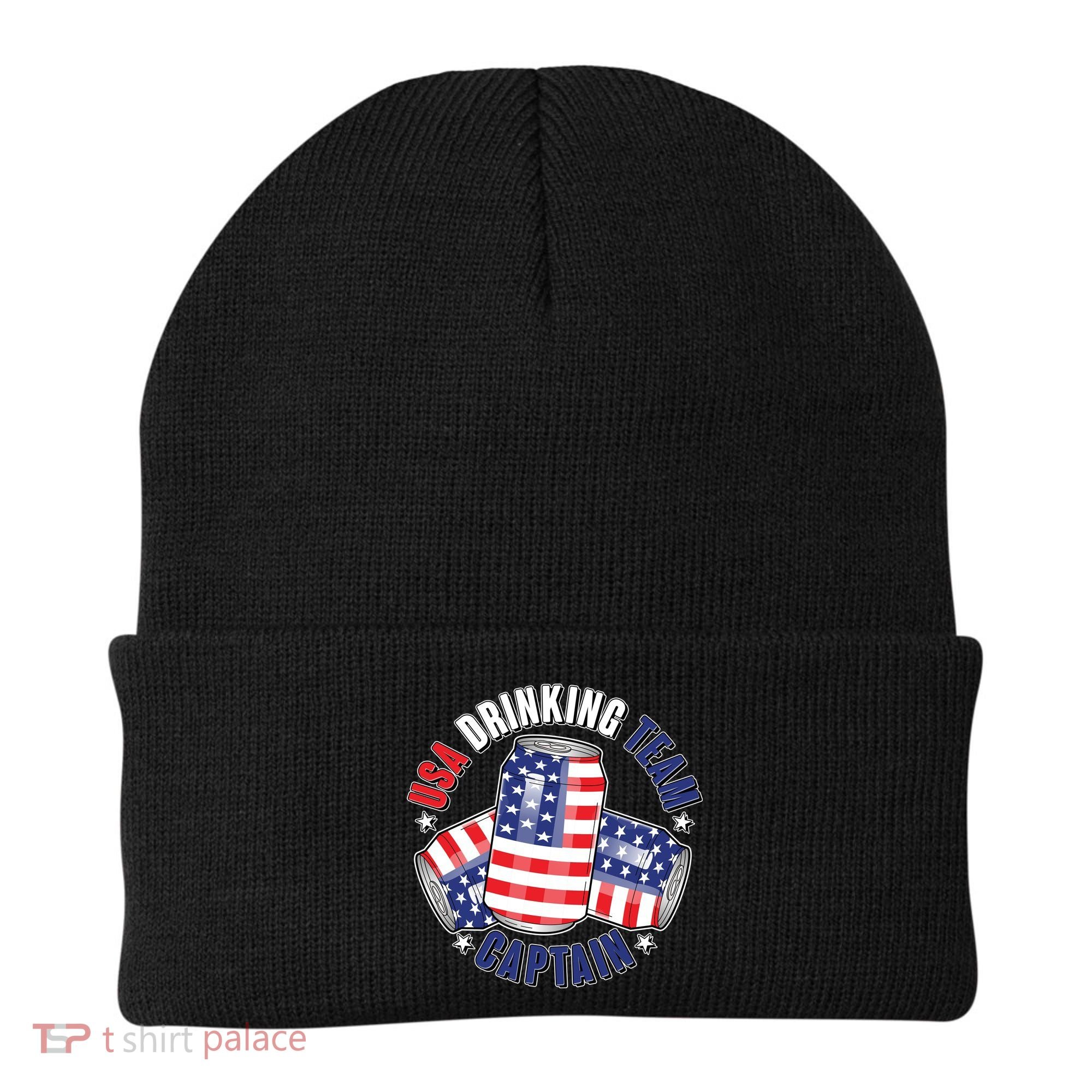 Funny USA Drinking Team Captain American Beer Cans Beanie