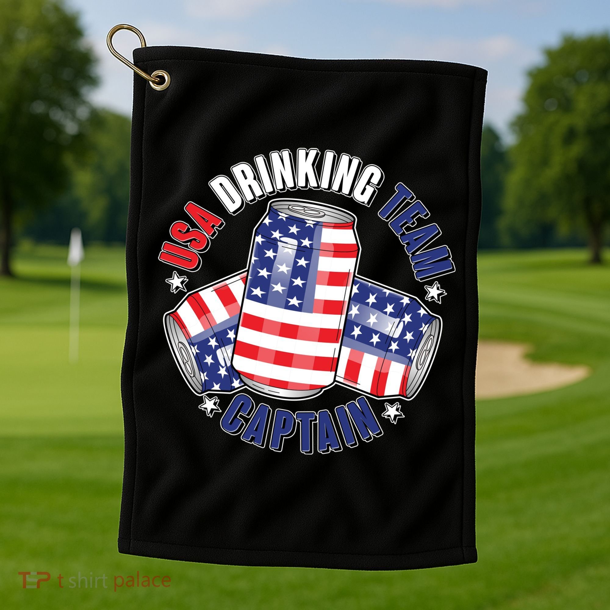 Funny USA Drinking Team Captain American Beer Cans Golf Towel