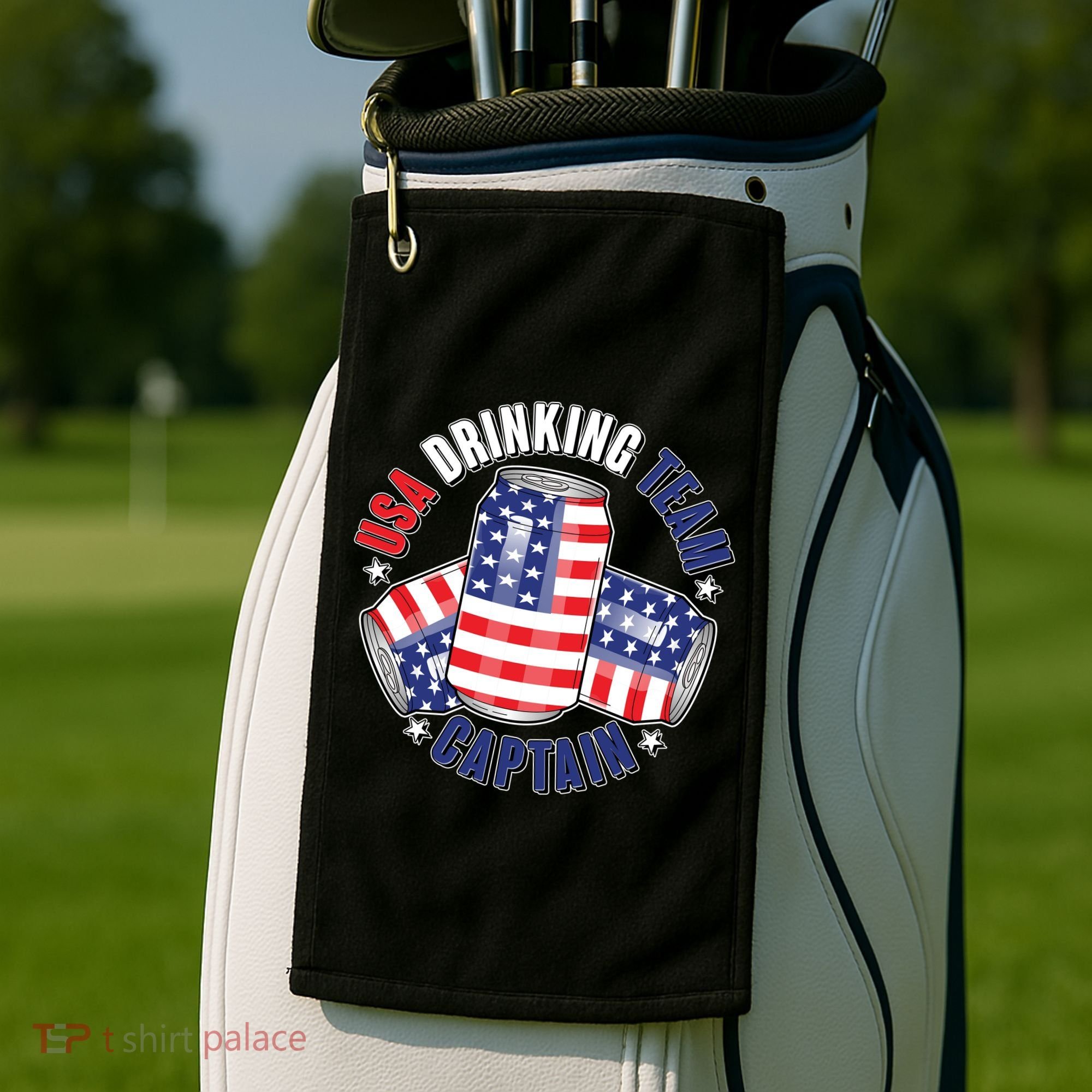 Funny USA Drinking Team Captain American Beer Cans Golf Towel