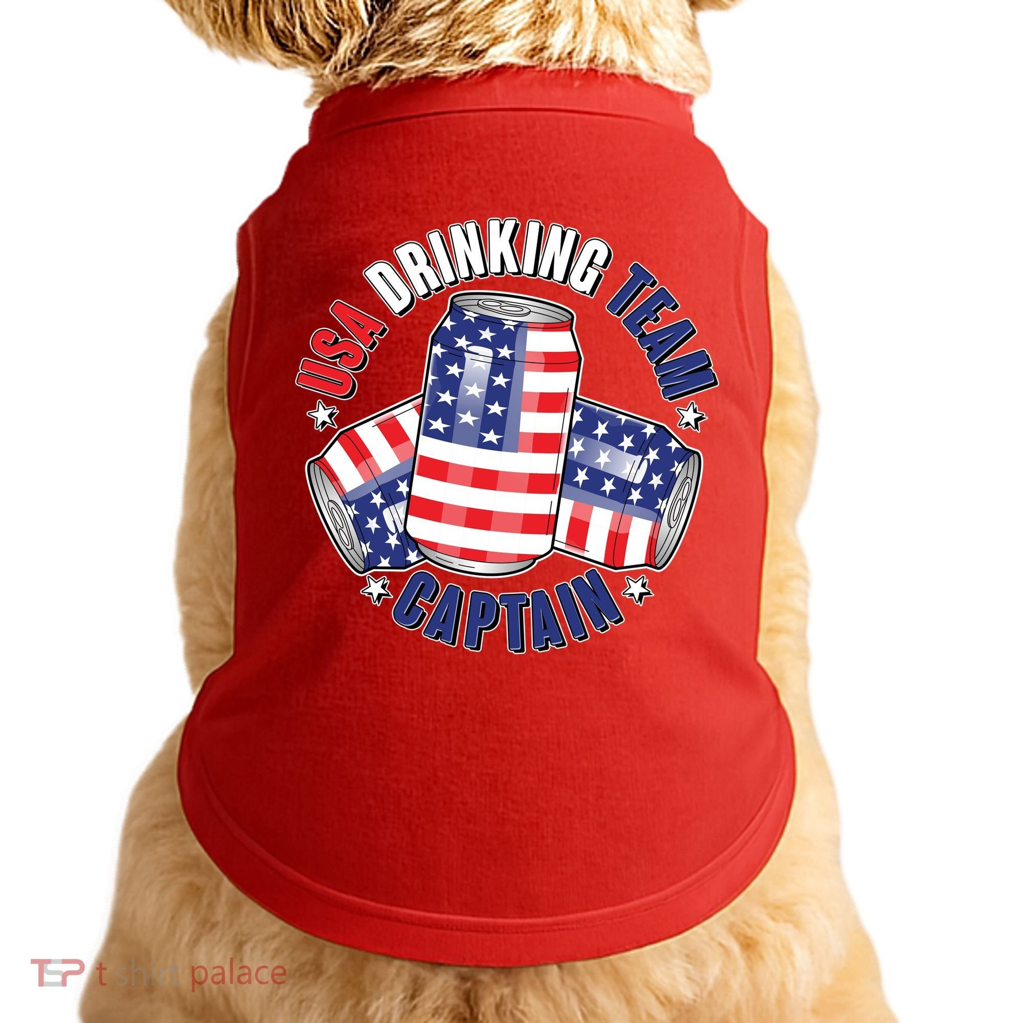 Funny USA Drinking Team Captain American Beer Cans Doggie Tank