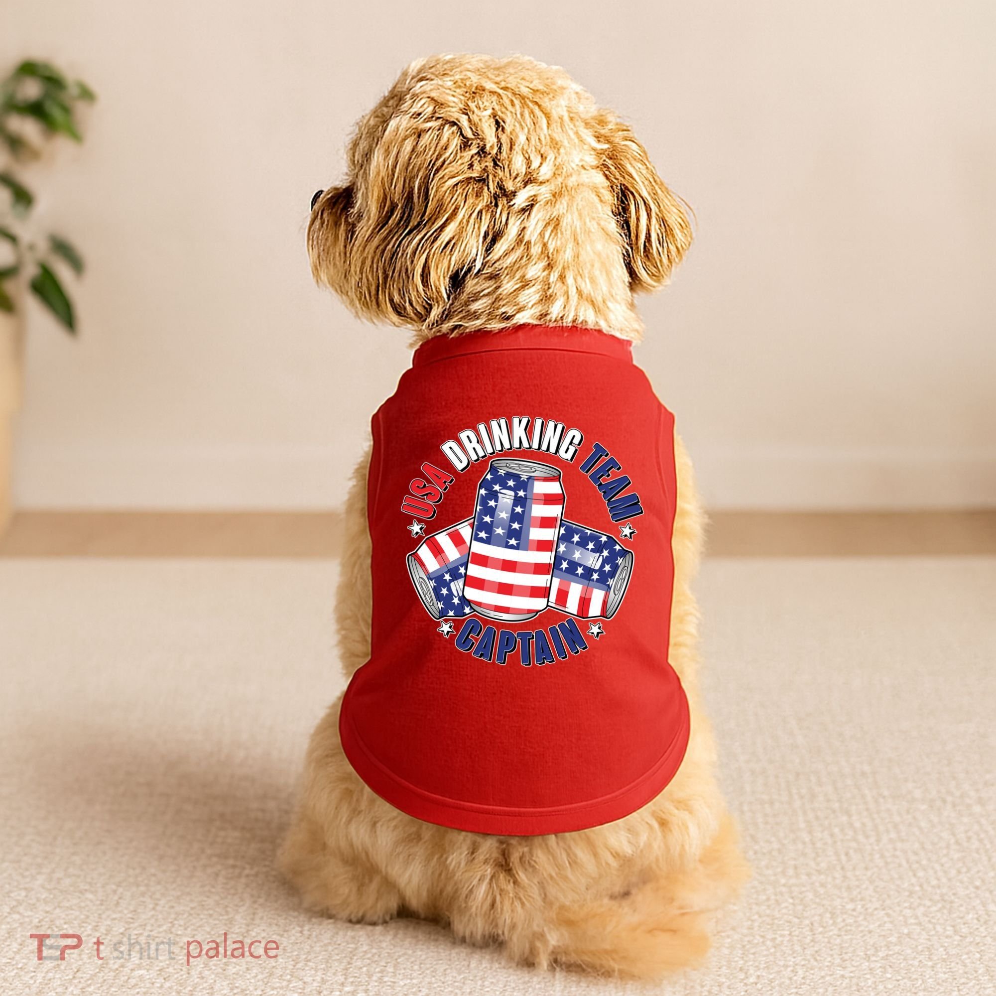 Funny USA Drinking Team Captain American Beer Cans Doggie Tank