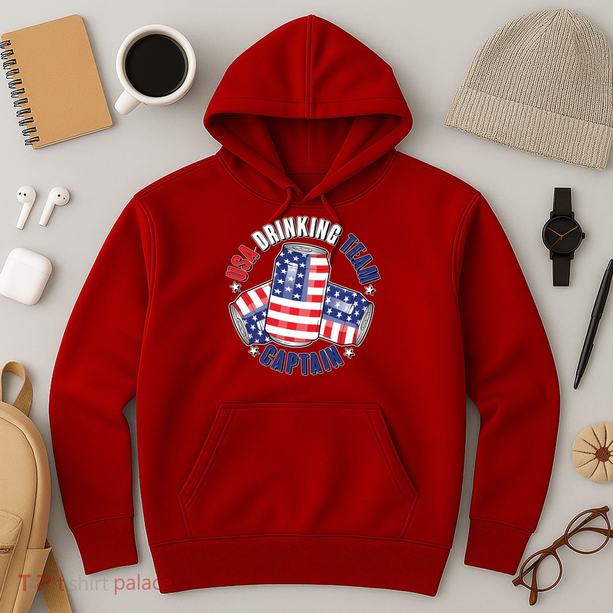 Funny USA Drinking Team Captain American Beer Cans Hoodie