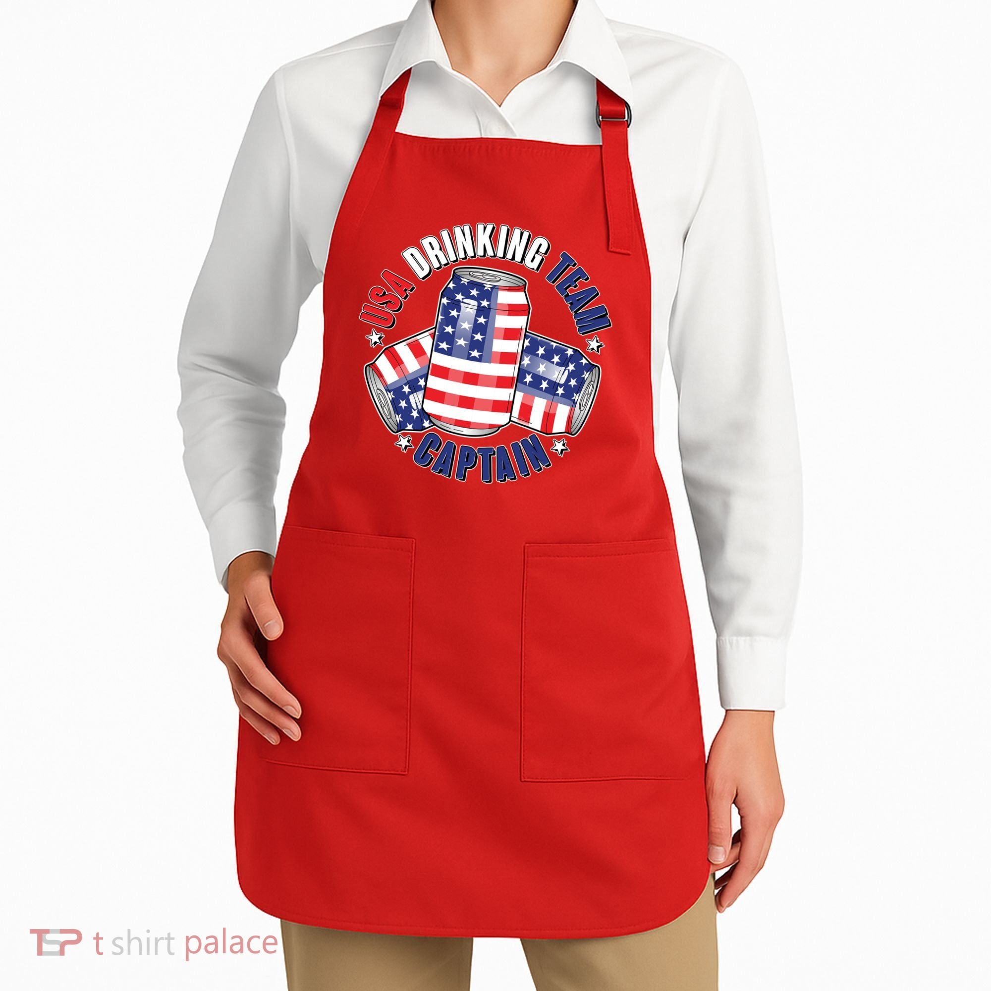 Funny USA Drinking Team Captain American Beer Cans Apron