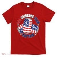 Funny USA Drinking Team Captain American Beer Cans T-Shirt thumb 0