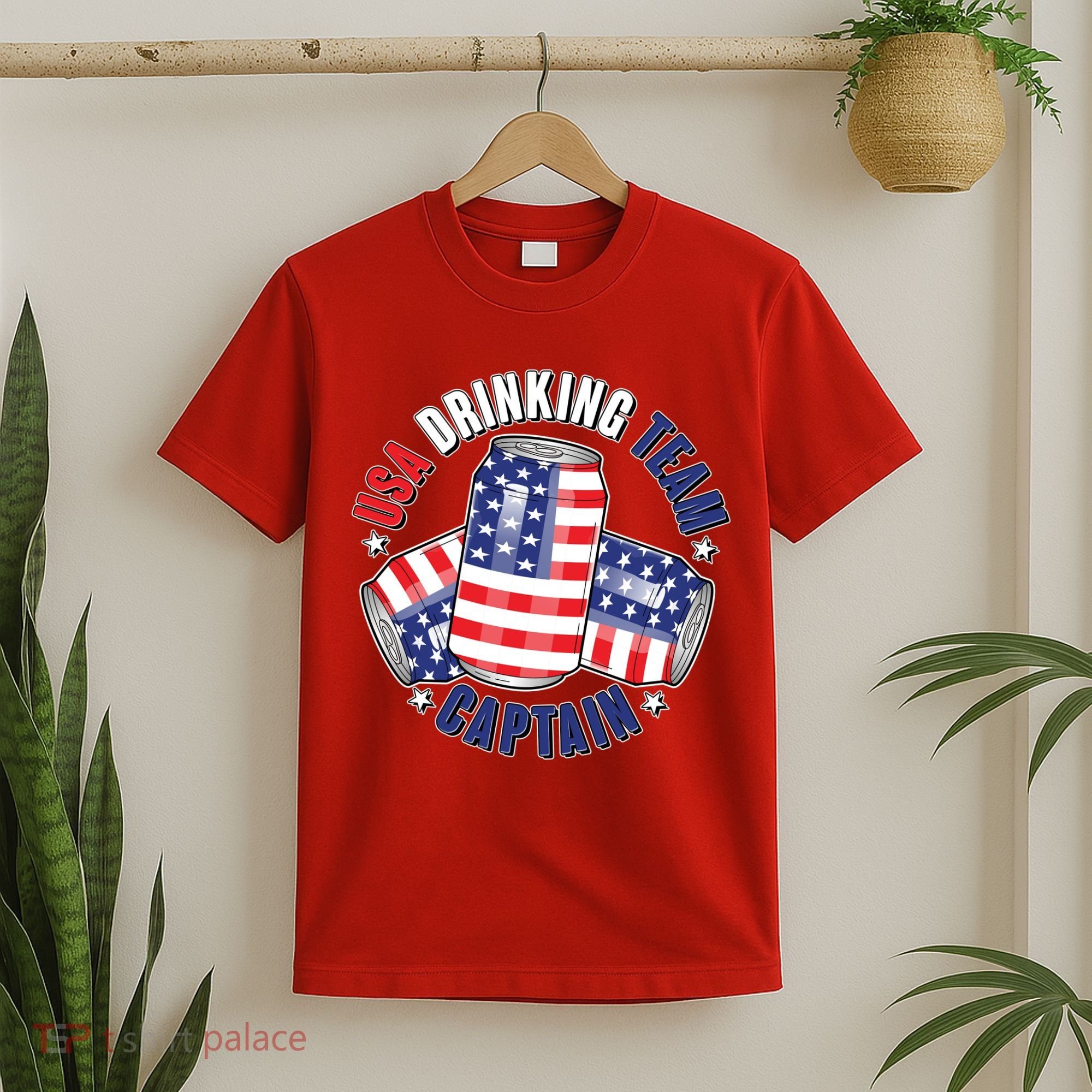 Funny USA Drinking Team Captain American Beer Cans T-Shirt