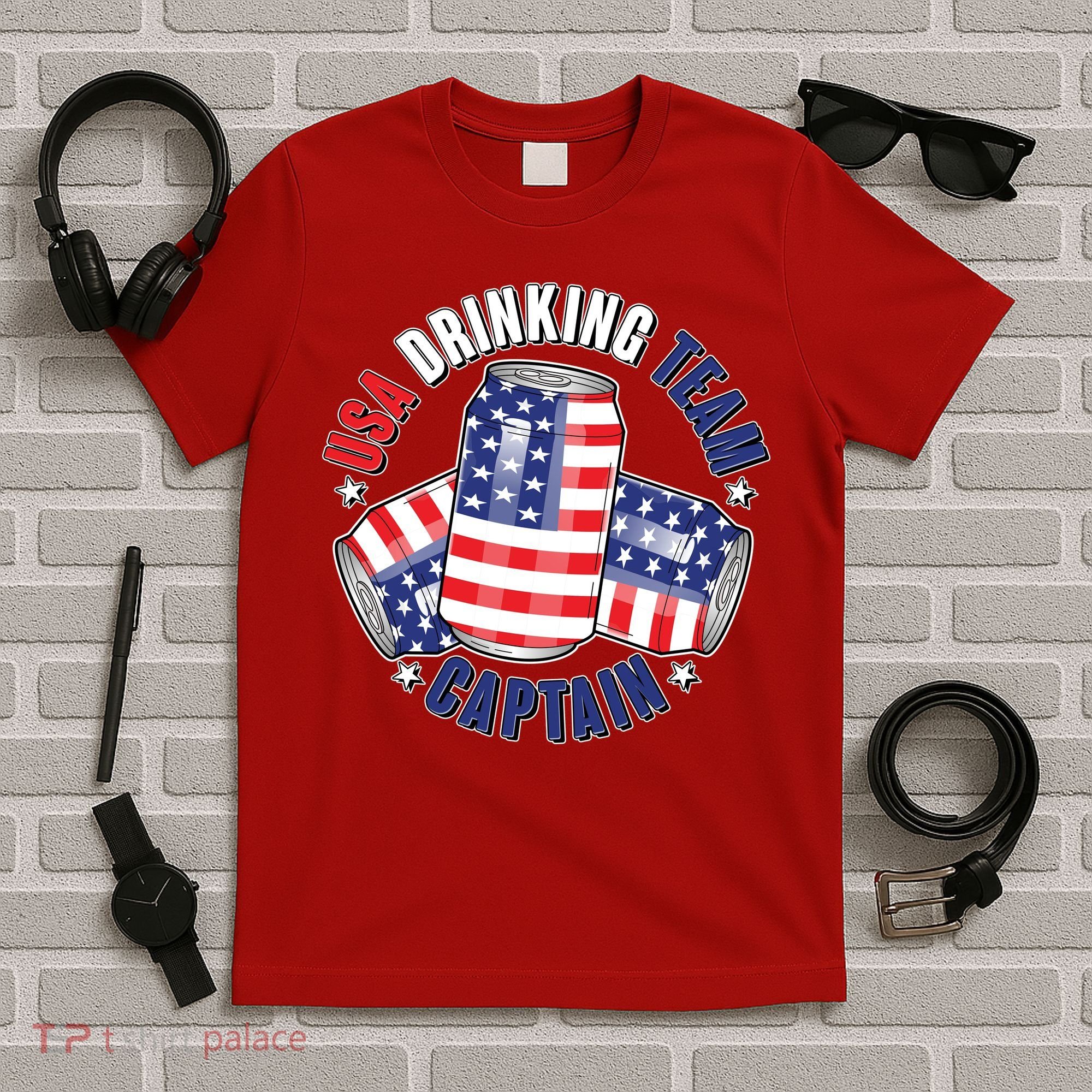 Funny USA Drinking Team Captain American Beer Cans T-Shirt