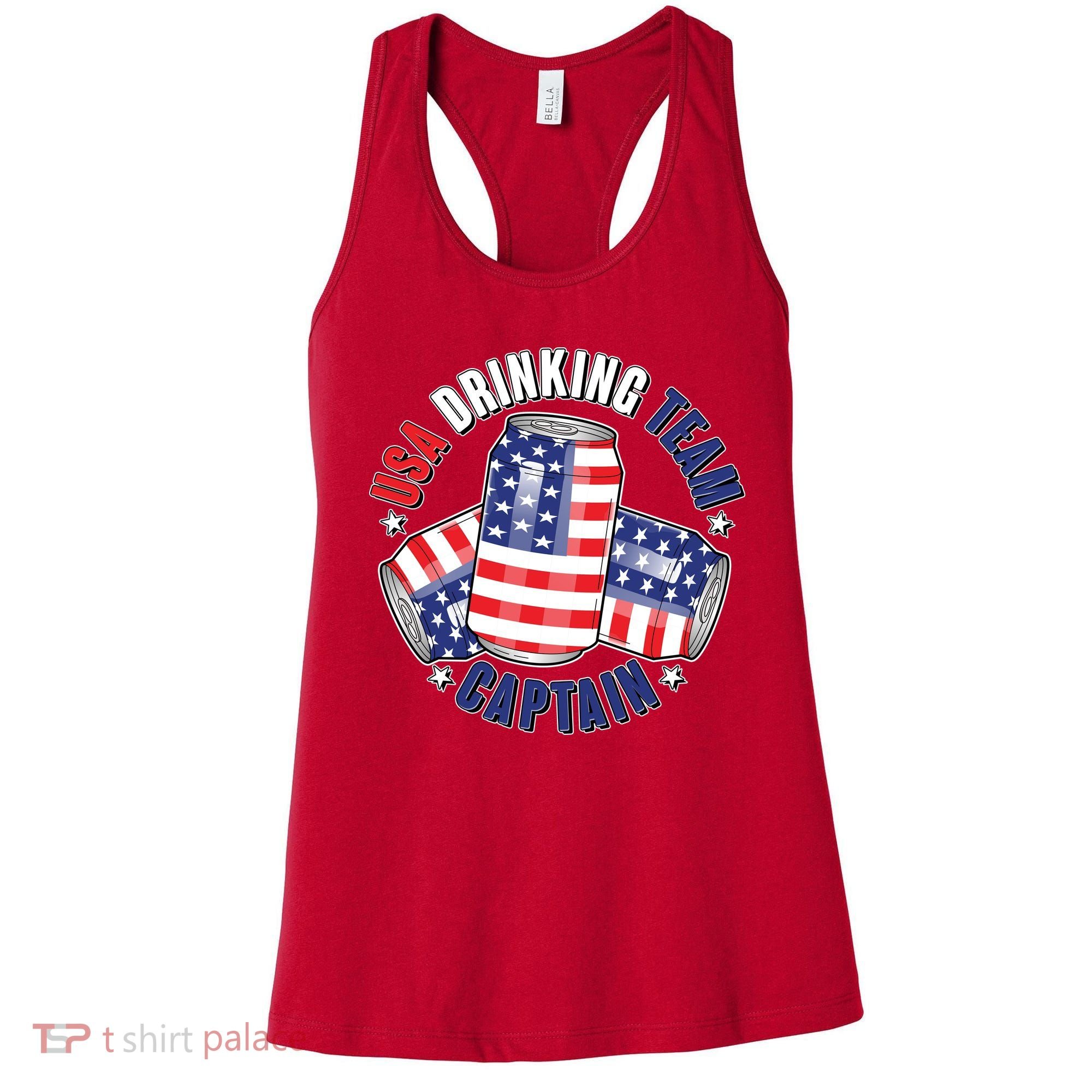 Funny USA Drinking Team Captain American Beer Cans Women's Tank Top