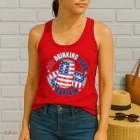 Funny USA Drinking Team Captain American Beer Cans Women's Tank Top thumb 2