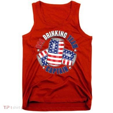 Funny USA Drinking Team Captain American Beer Cans Tank Top