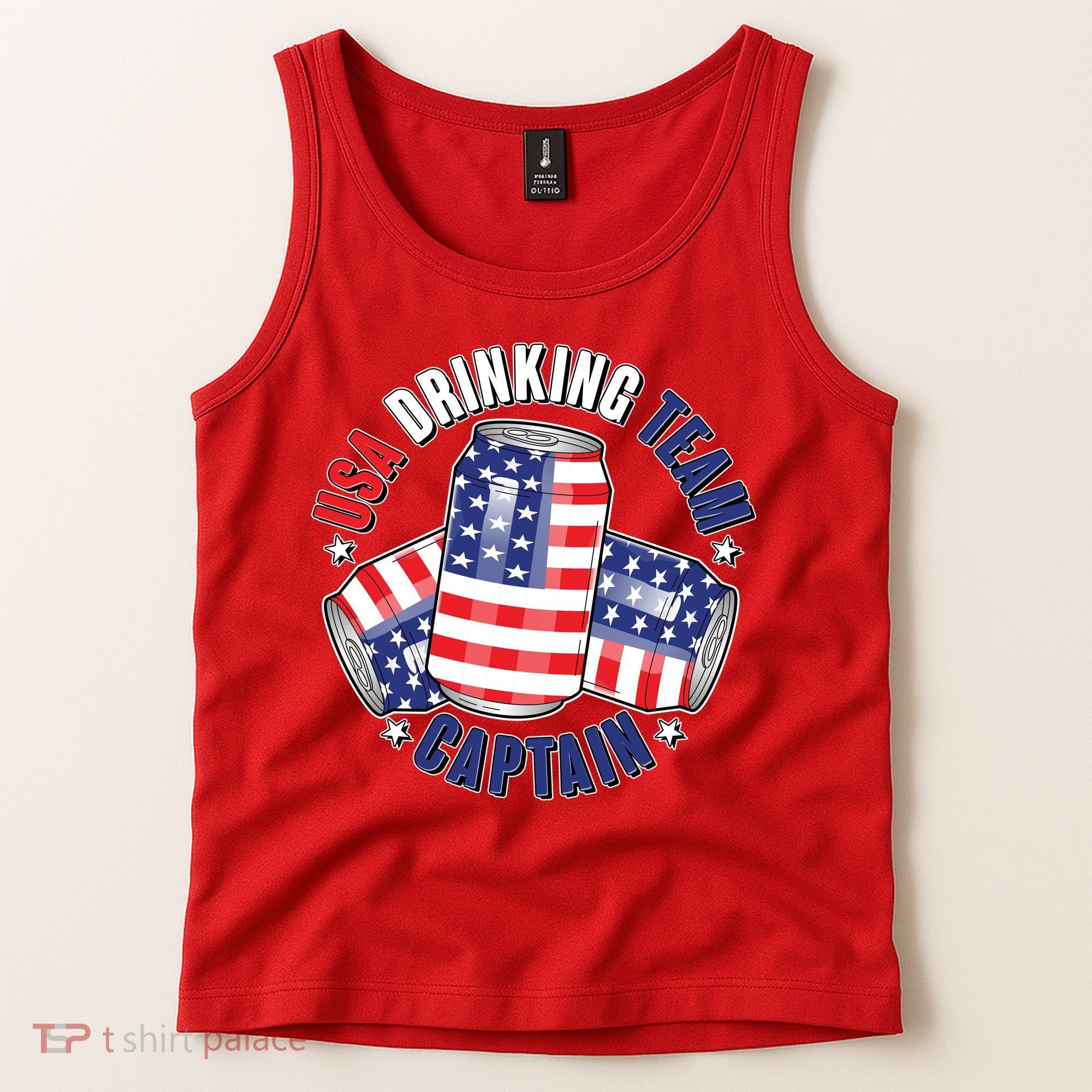 Funny USA Drinking Team Captain American Beer Cans Tank Top