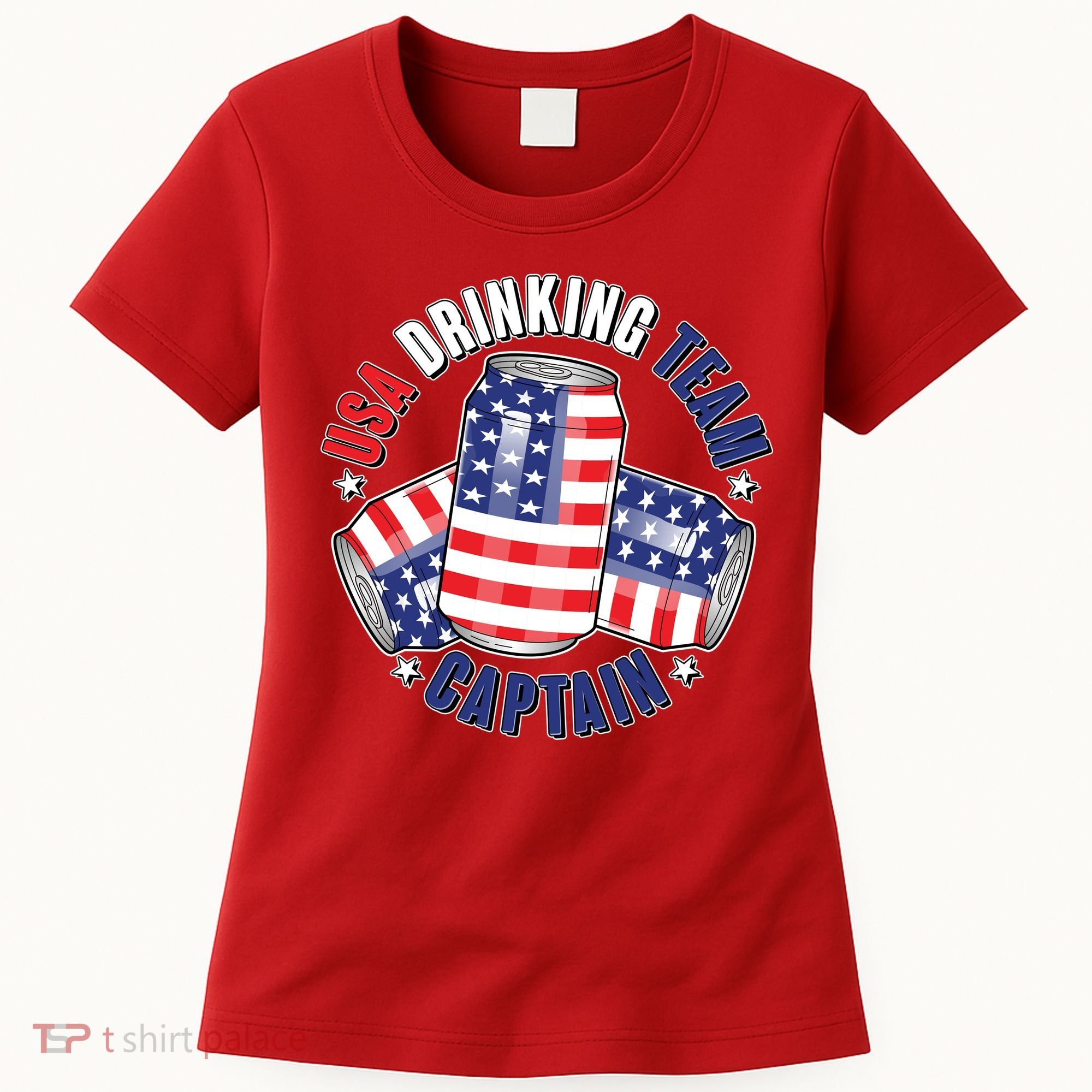 Funny USA Drinking Team Captain American Beer Cans Women's T-Shirt