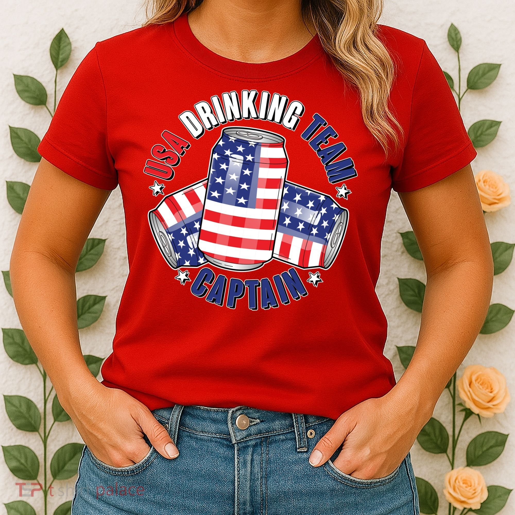 Funny USA Drinking Team Captain American Beer Cans Women's T-Shirt