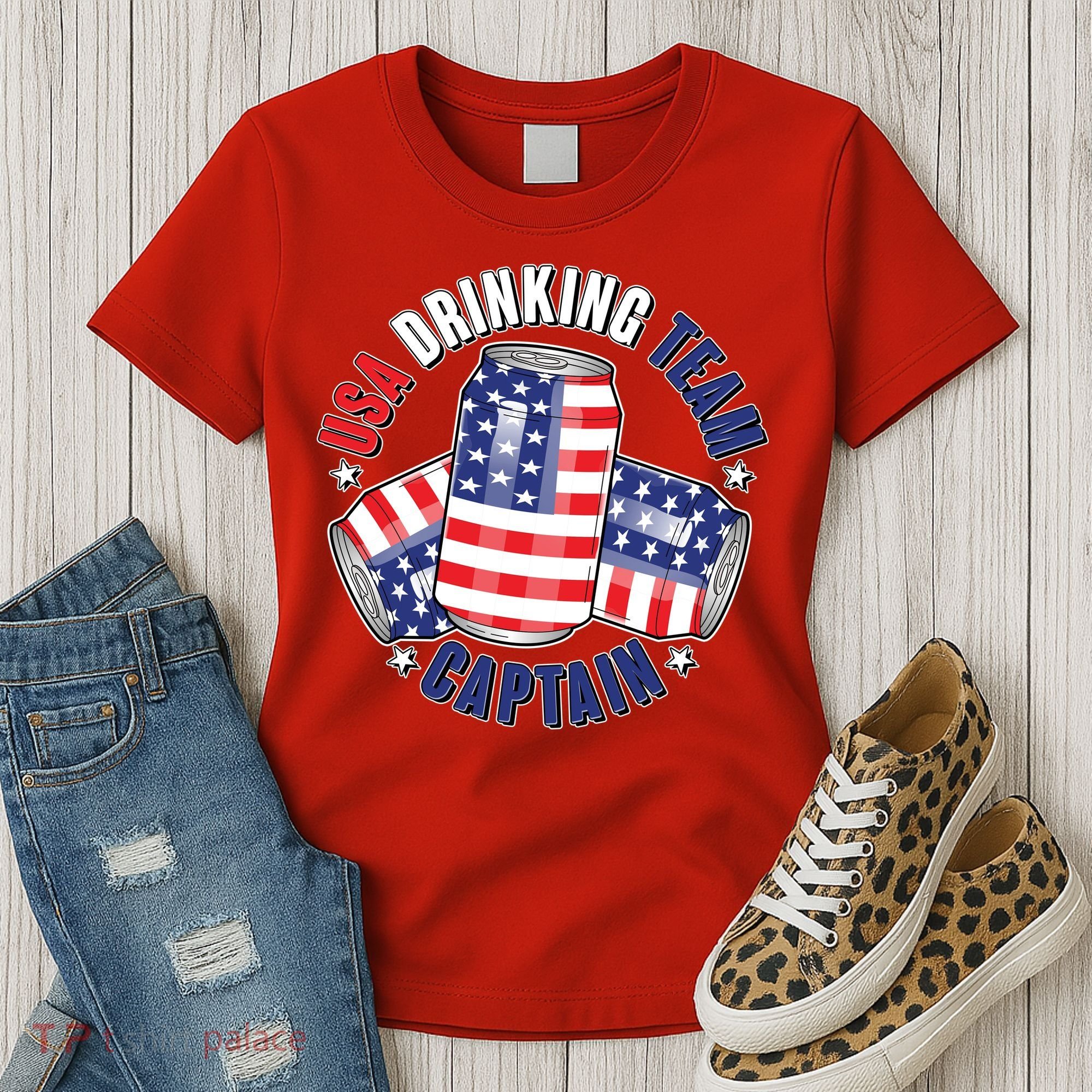 Funny USA Drinking Team Captain American Beer Cans Women's T-Shirt