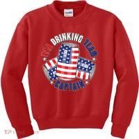Funny USA Drinking Team Captain American Beer Cans Kids Sweatshirt thumb 0