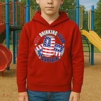 Funny USA Drinking Team Captain American Beer Cans Kids Hoodie thumb 2