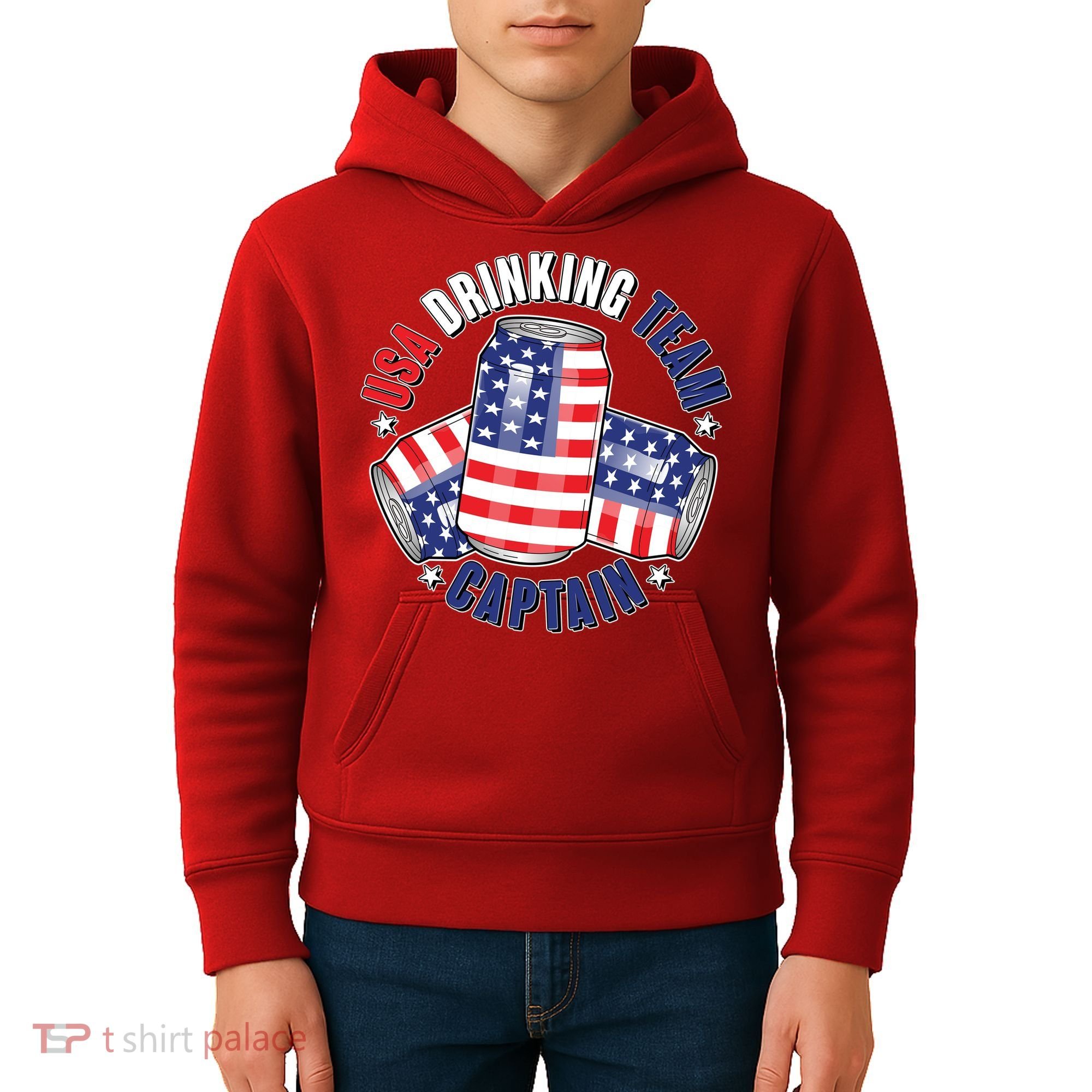 Funny USA Drinking Team Captain American Beer Cans Kids Hoodie