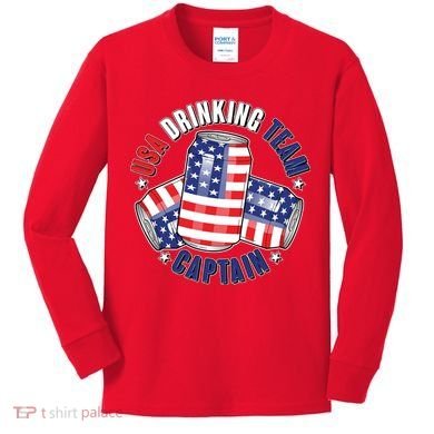 Funny USA Drinking Team Captain American Beer Cans Kids Long Sleeve Shirt