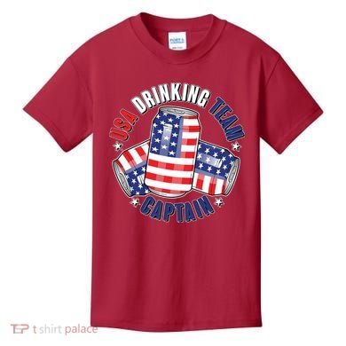 Funny USA Drinking Team Captain American Beer Cans Kids T-Shirt
