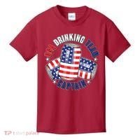 Funny USA Drinking Team Captain American Beer Cans Kids T-Shirt thumb 0