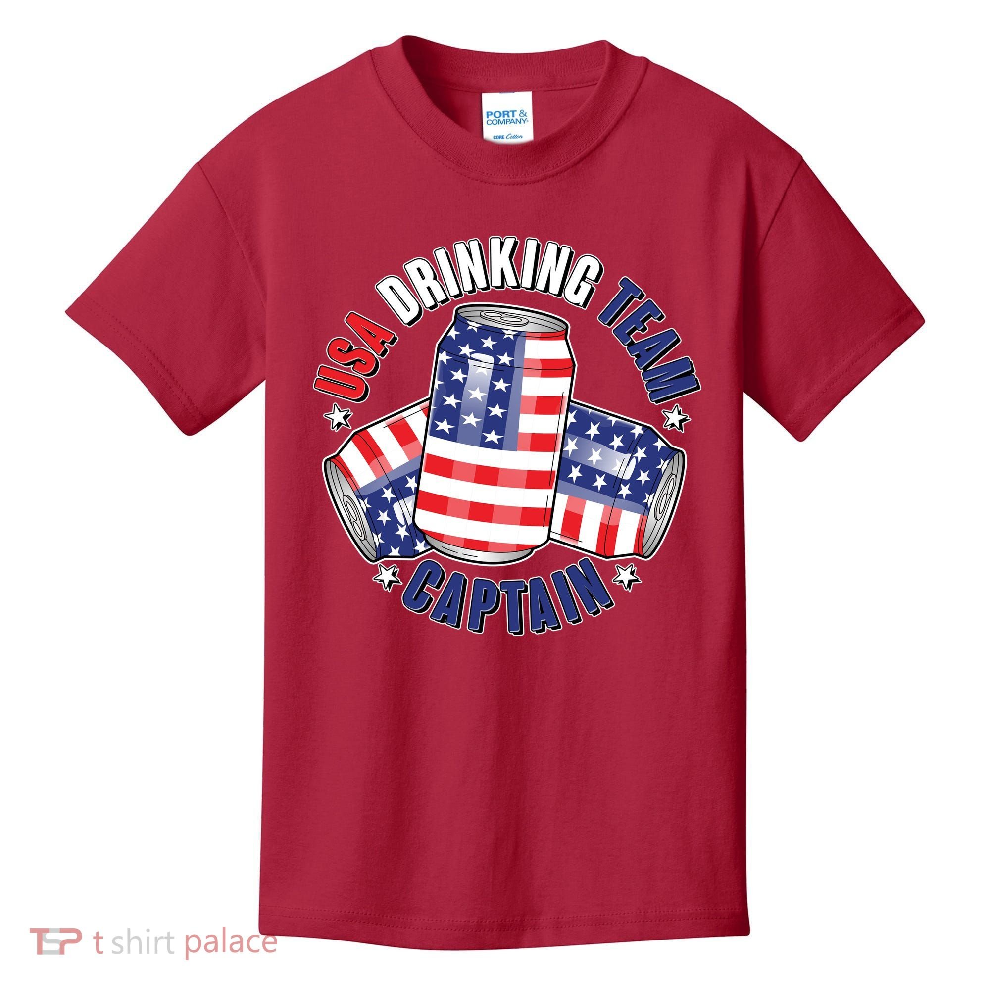Funny USA Drinking Team Captain American Beer Cans Kids T-Shirt