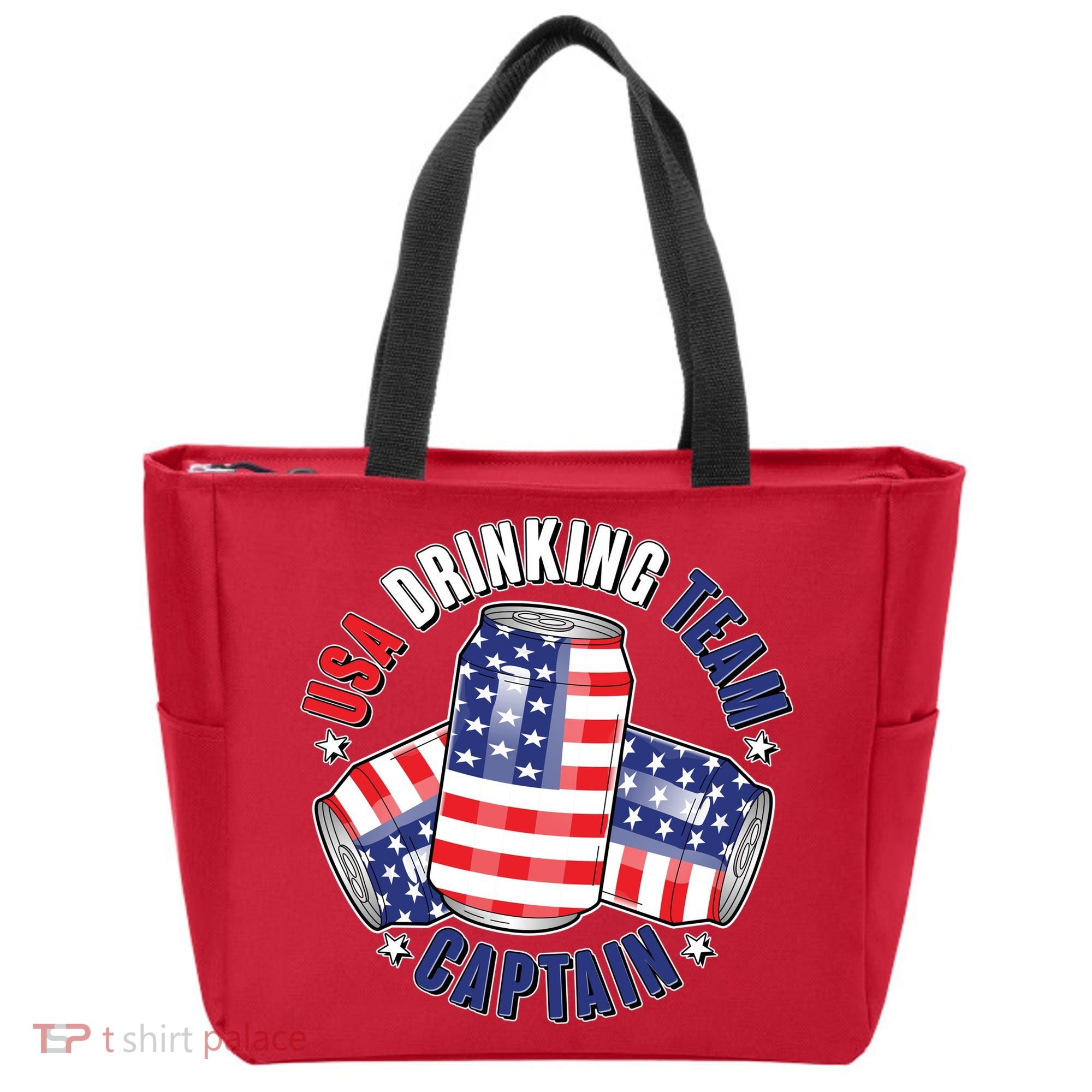 Funny USA Drinking Team Captain American Beer Cans Tote Bag
