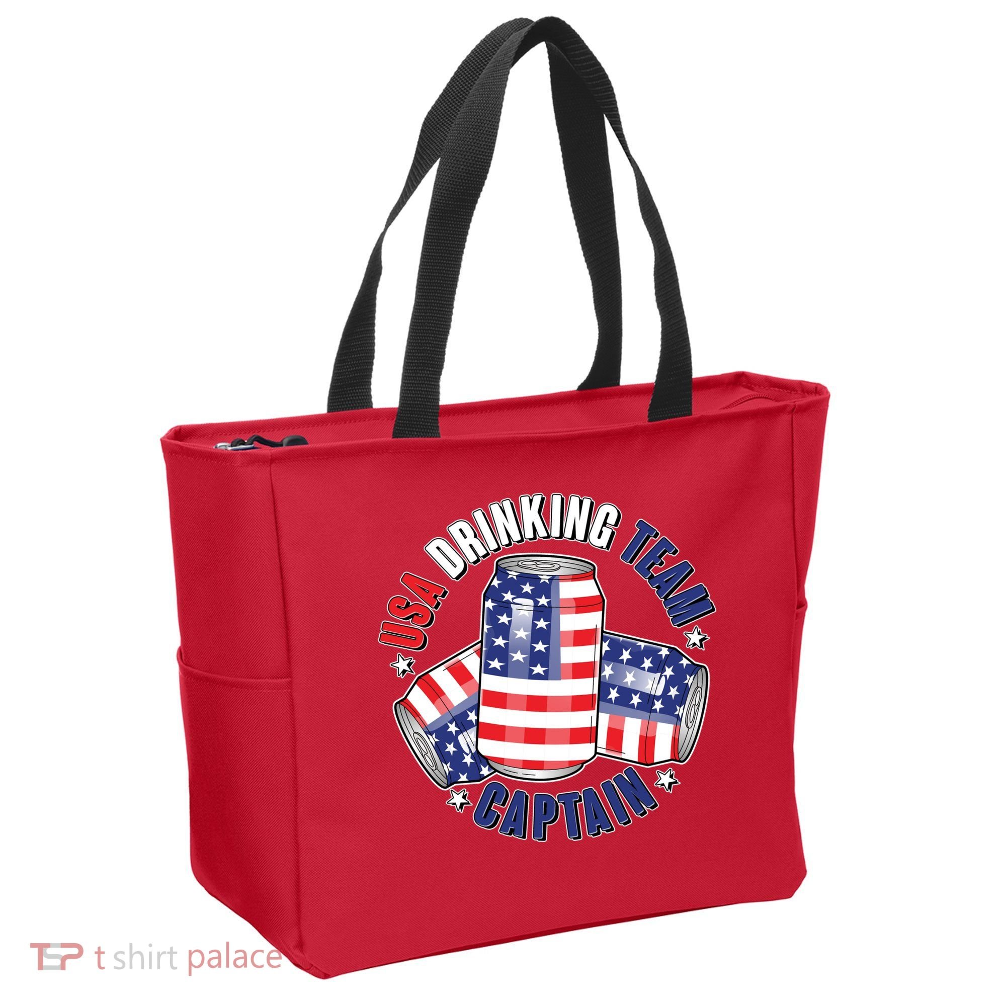 Funny USA Drinking Team Captain American Beer Cans Tote Bag