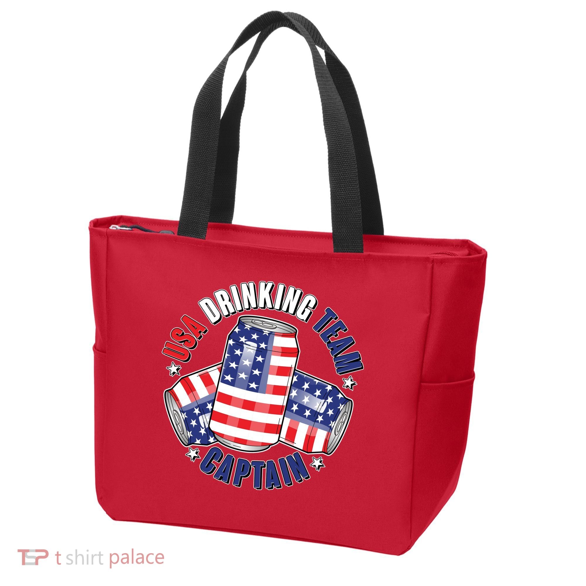 Funny USA Drinking Team Captain American Beer Cans Tote Bag