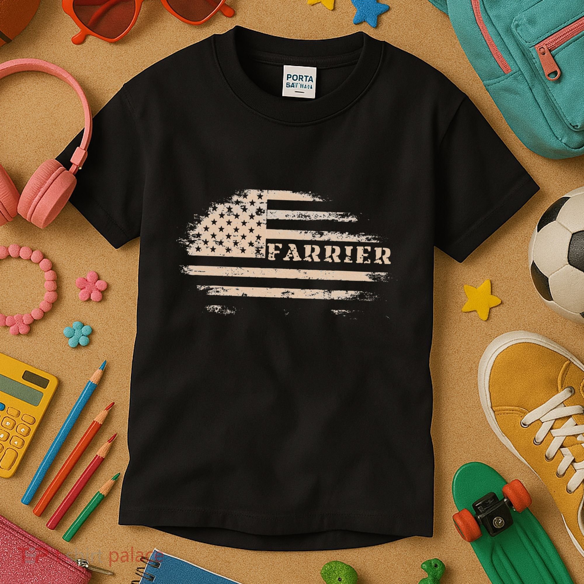 Farrier Usa Flag Patriotic American Farrier Kids T-Shirt