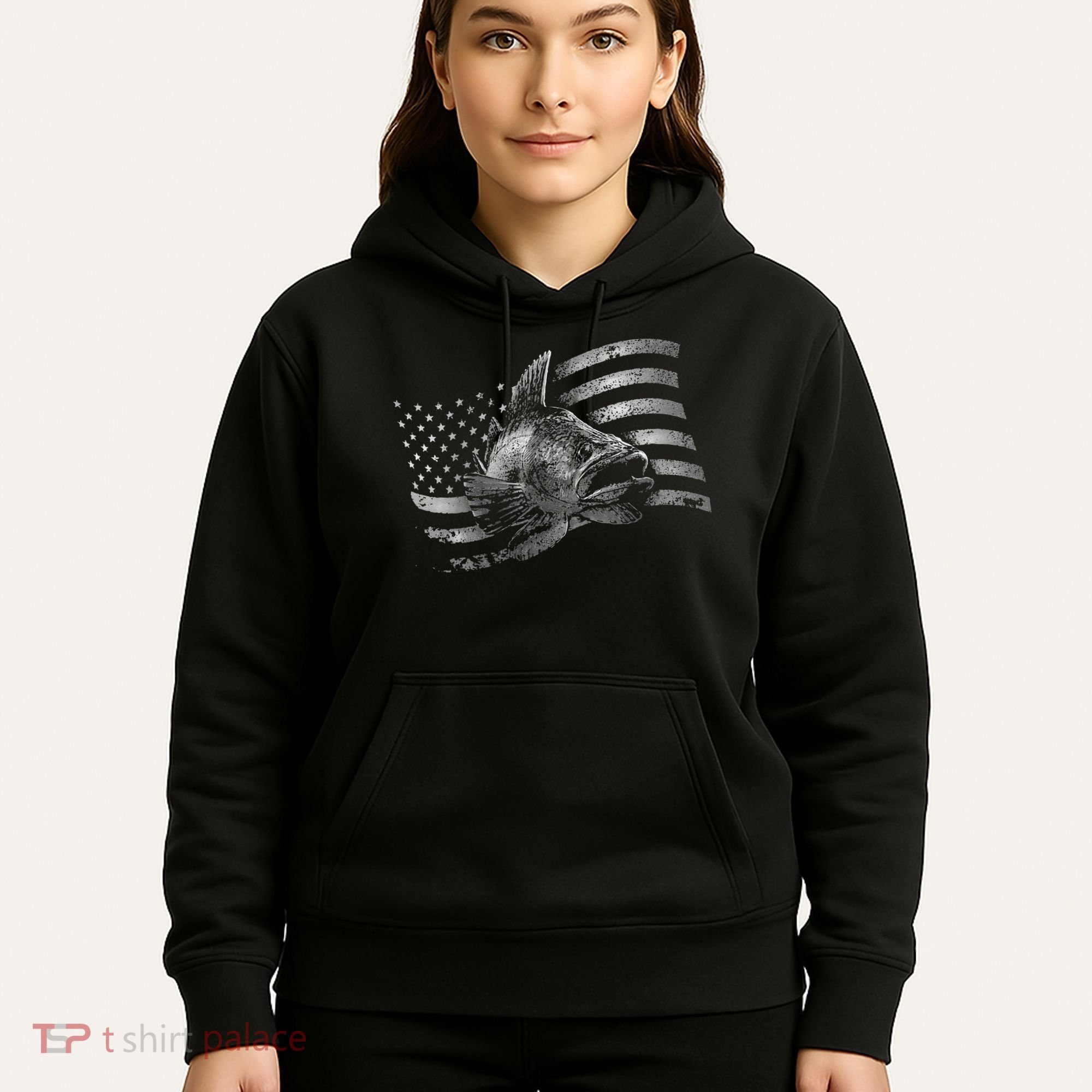 Fishing USA Flag Walleye Hoodie