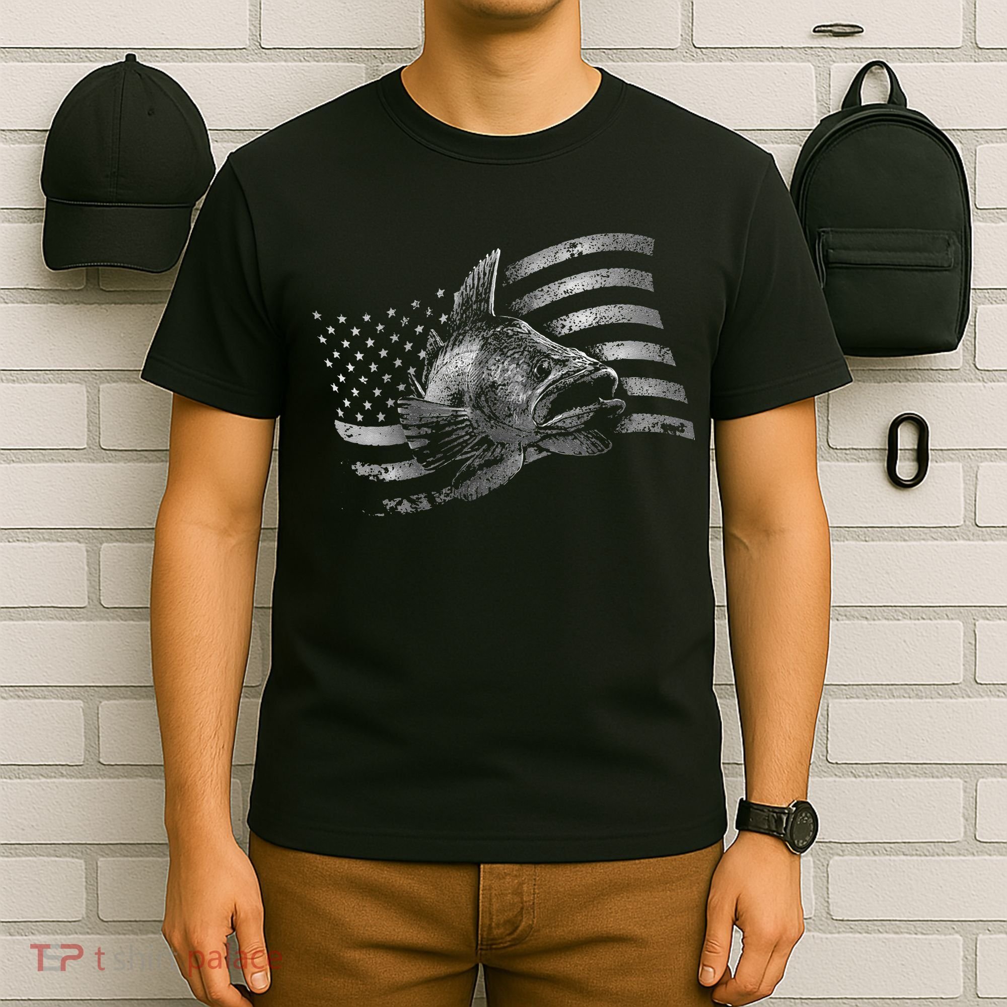 Fishing USA Flag Walleye T-Shirt
