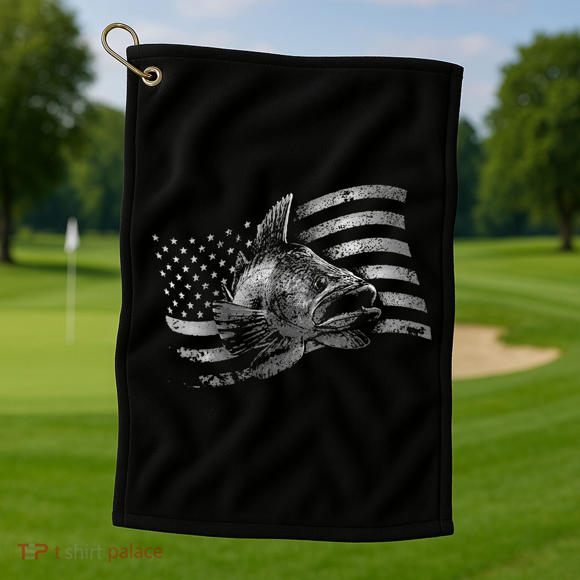 Fishing USA Flag Walleye Golf Towel