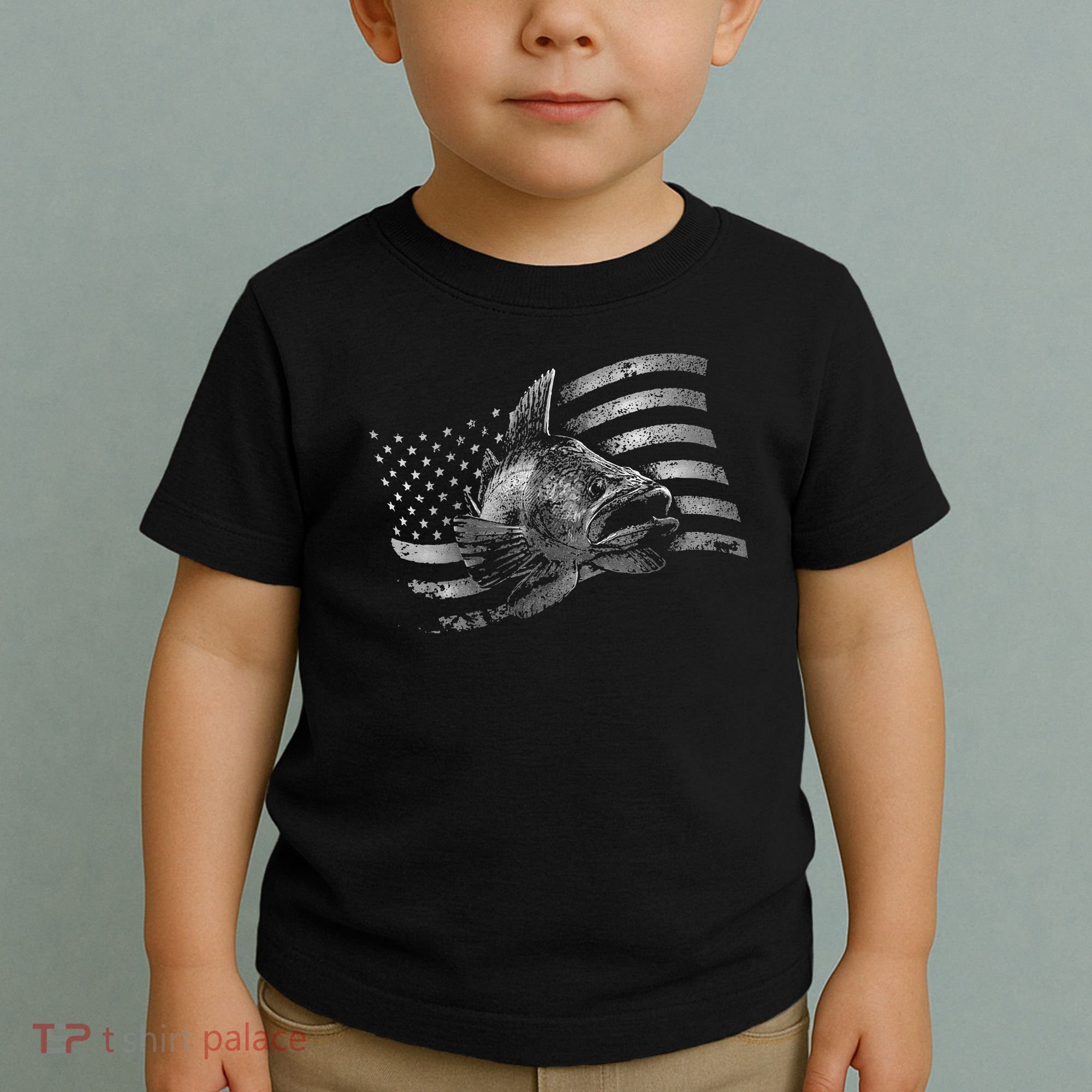 Fishing USA Flag Walleye Toddler T-Shirt