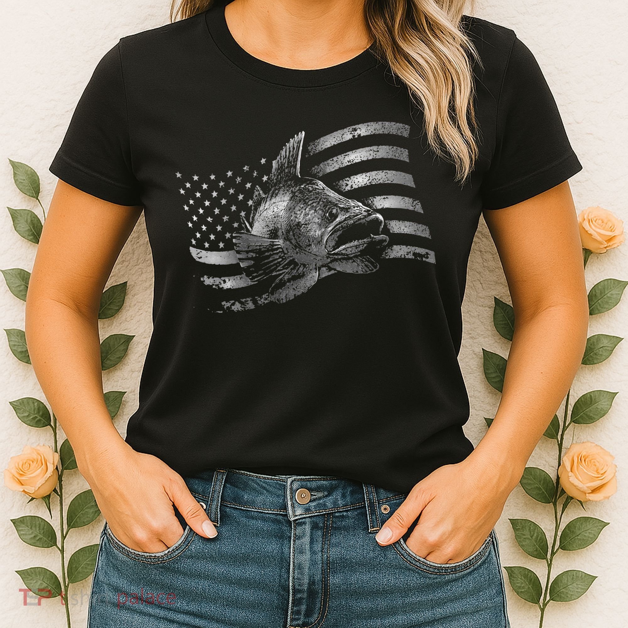 Fishing USA Flag Walleye Women's T-Shirt