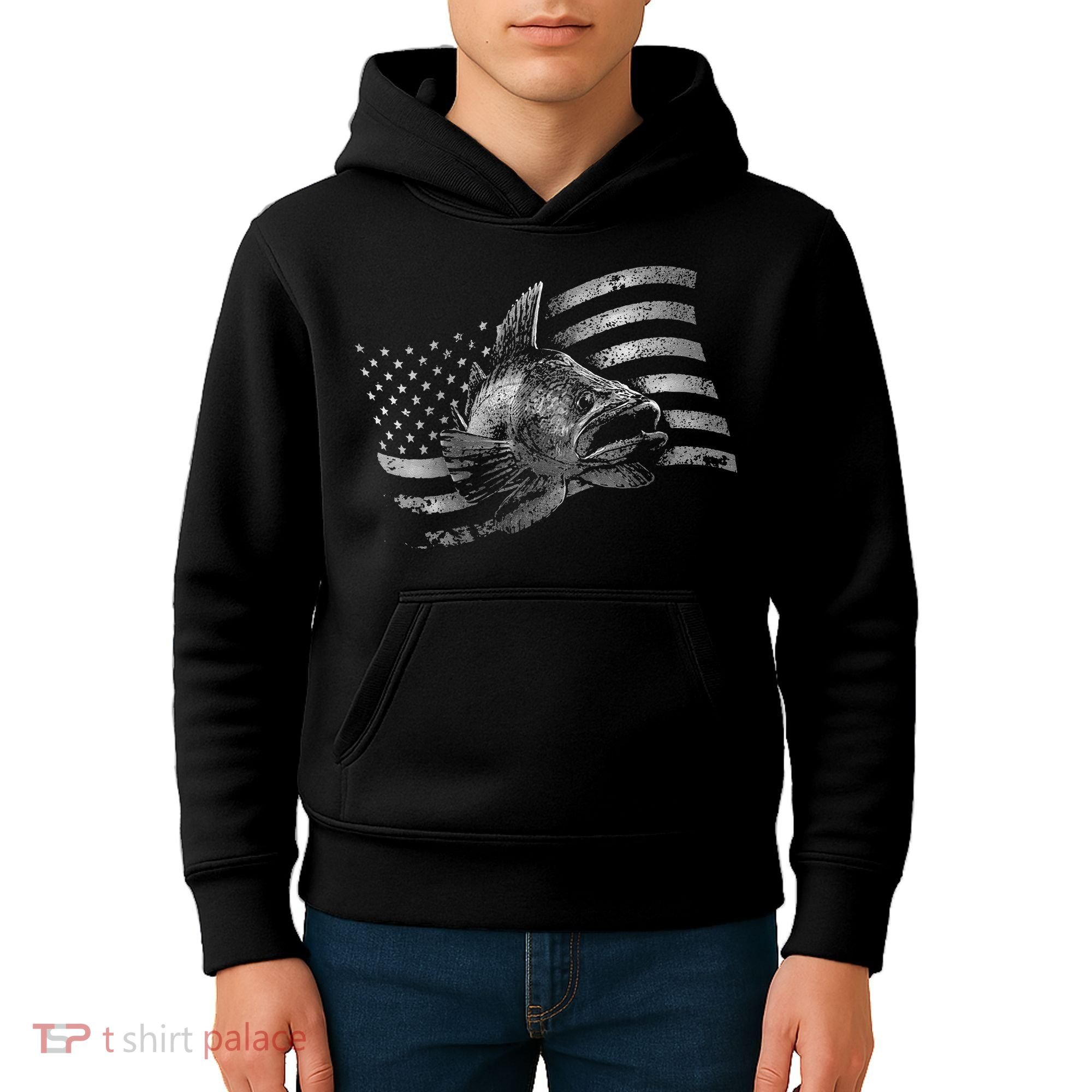Fishing USA Flag Walleye Kids Hoodie