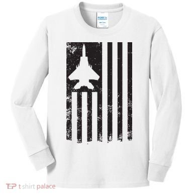 F15 USA FLAG Eagle Fighter Jet For Usaf Pilot Or Crew Kids Long Sleeve Shirt