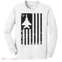 F15 USA FLAG Eagle Fighter Jet For Usaf Pilot Or Crew Kids Long Sleeve Shirt thumb 0