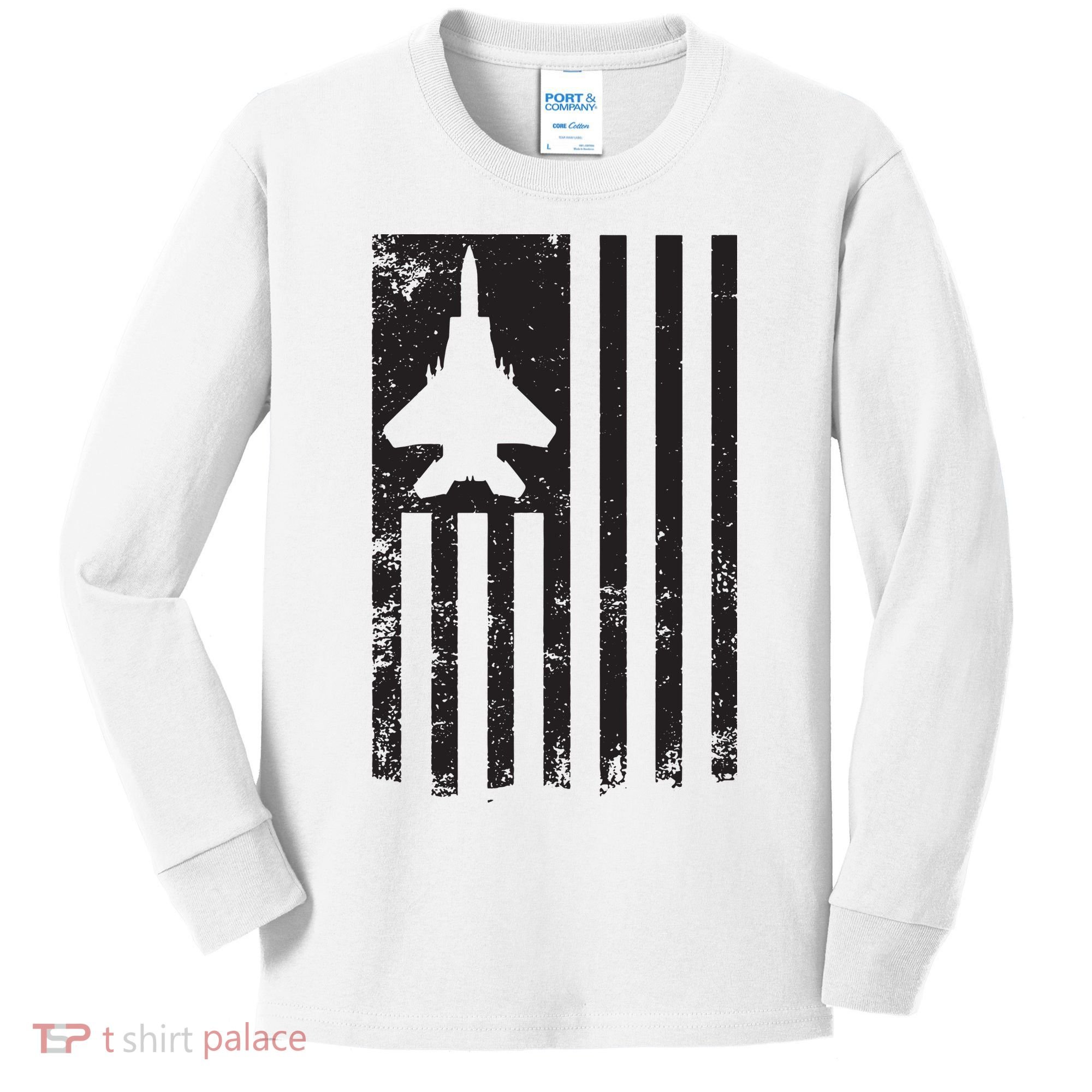 F15 USA FLAG Eagle Fighter Jet For Usaf Pilot Or Crew Kids Long Sleeve Shirt
