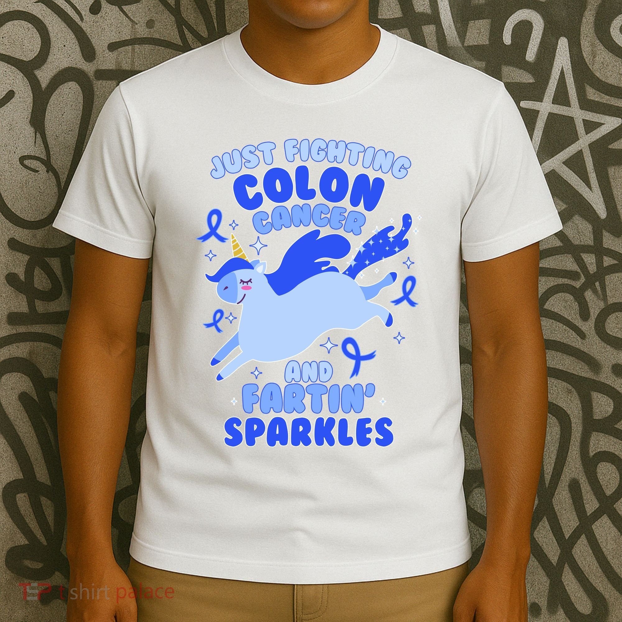 Funny Unicorn Fighting Colon Cancer And Farting Sparkles T-Shirt
