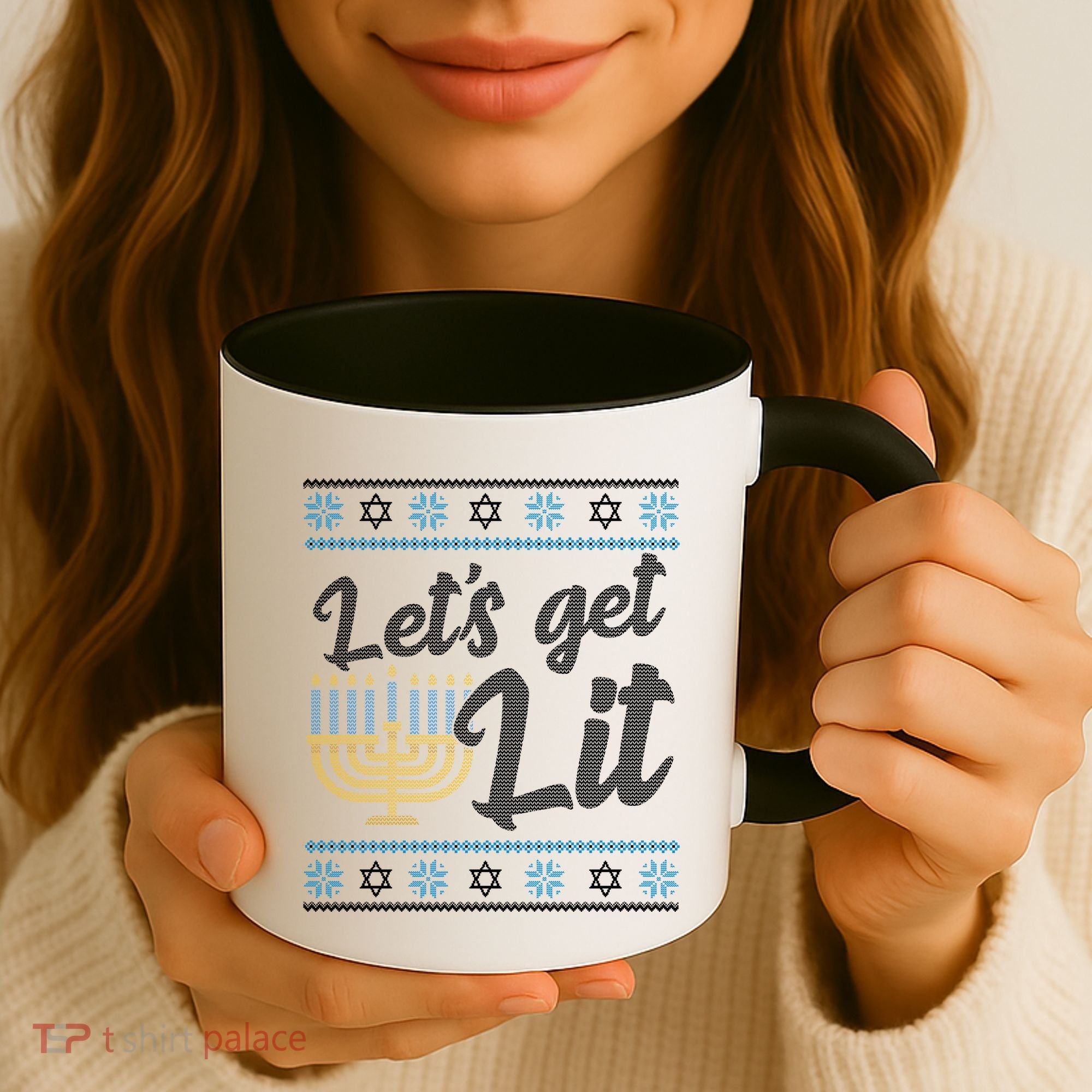 Funny Ugly Hanukkah Lets Get Lit Menorah Coffee Mug