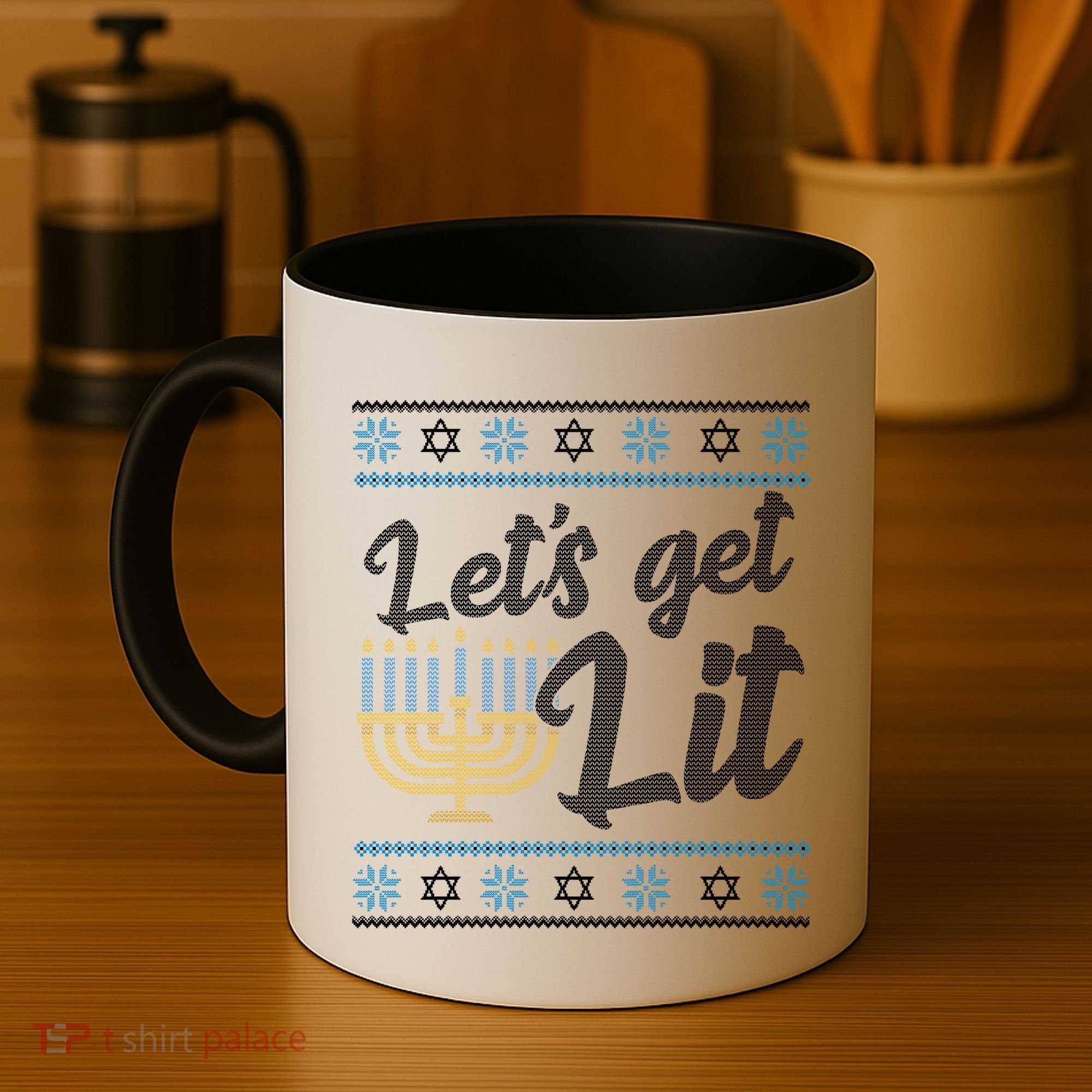 Funny Ugly Hanukkah Lets Get Lit Menorah Coffee Mug
