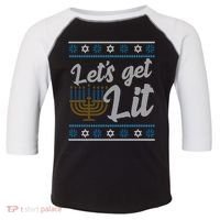 Funny Ugly Hanukkah Lets Get Lit Menorah Toddler Fine Jersey T-Shirt thumb 0