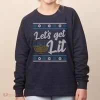 Funny Ugly Hanukkah Lets Get Lit Menorah Women's Sweatshirt thumb 0